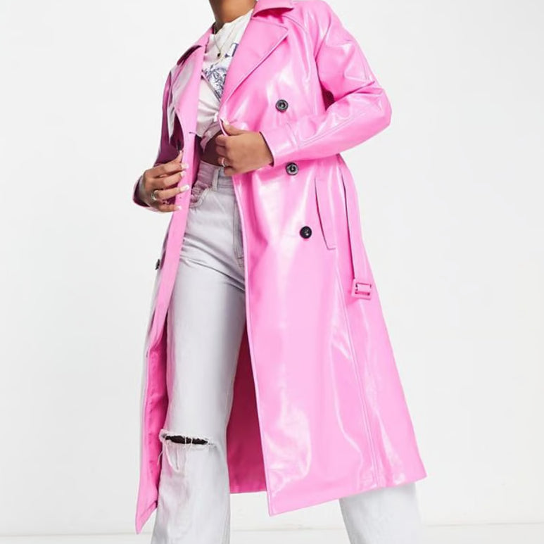 MISS SELFRIDGE VINYL FAUX LEATHER BELTED TRENCH COAT BRIGHT PINK Gian Santino