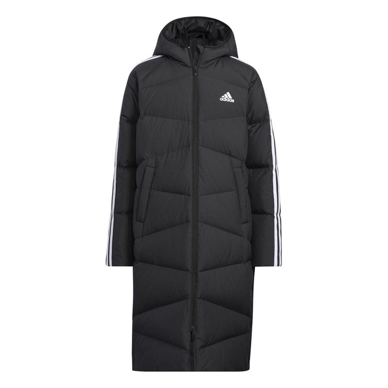 ADIDAS - UNISEX 3-STRIPES LONGLINE HOODED BLACK PUFFER JACKET