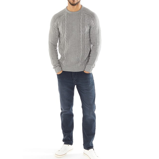 BRAVE SOUL - MENS WILSON CREW NECK KNITTED JUMPER GREY