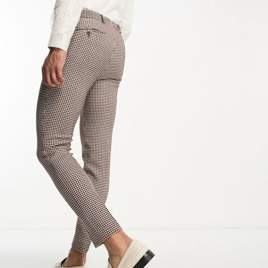 ASOS - SUPER SKINNY SUIT TROUSERS BROWN DOGTOOTH