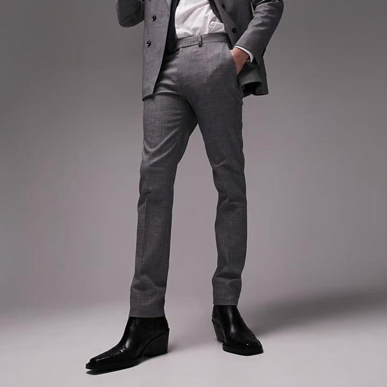 TOP MAN - SKINNY TEXTURED SUIT TROUSERS GREY-BLACK