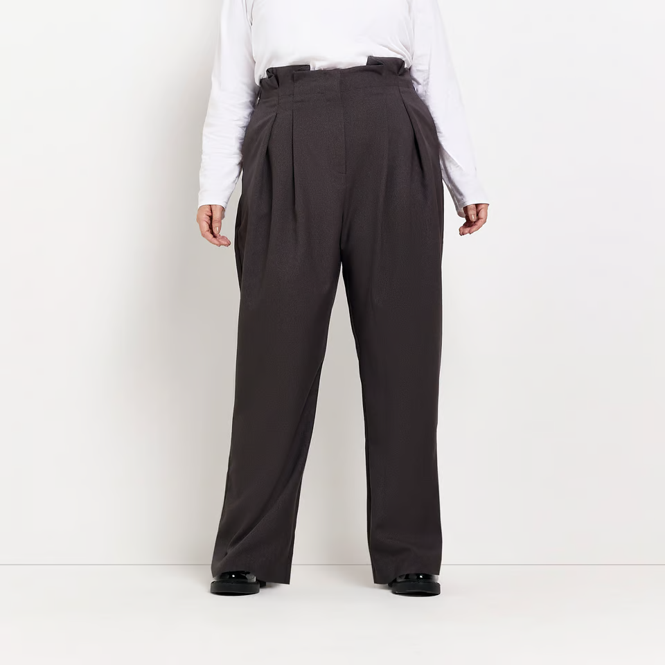 RIVER ISLAND - WIDE LEG GREY PAPERBAG TROUSERS