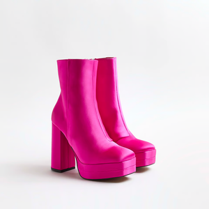 RIVER ISLAND - SATIN PINK ANKLE BOOTS