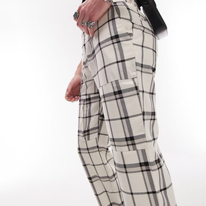 TOPMAN - TAPERED CHECKED TROUSERS IN OFF-WHITE
