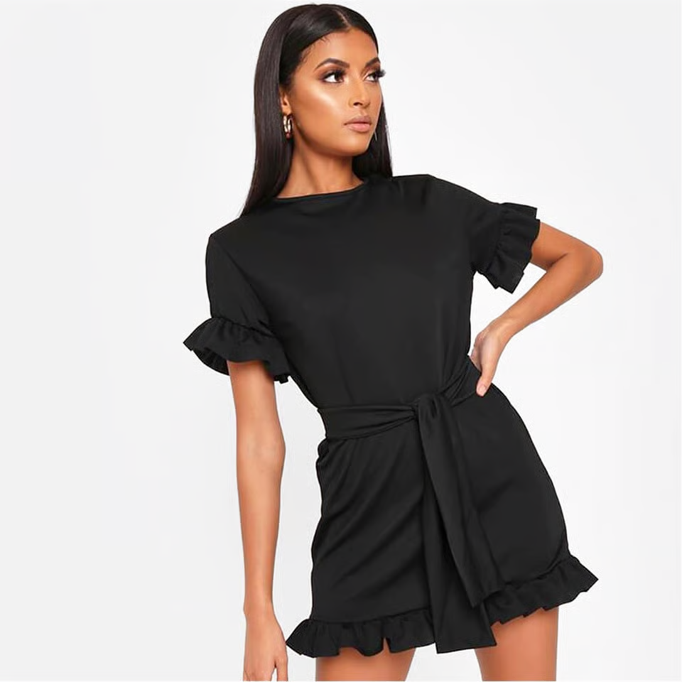 I SAW IT FIRST WOMENS TIE WAIST FRILL DETAIL DRESS