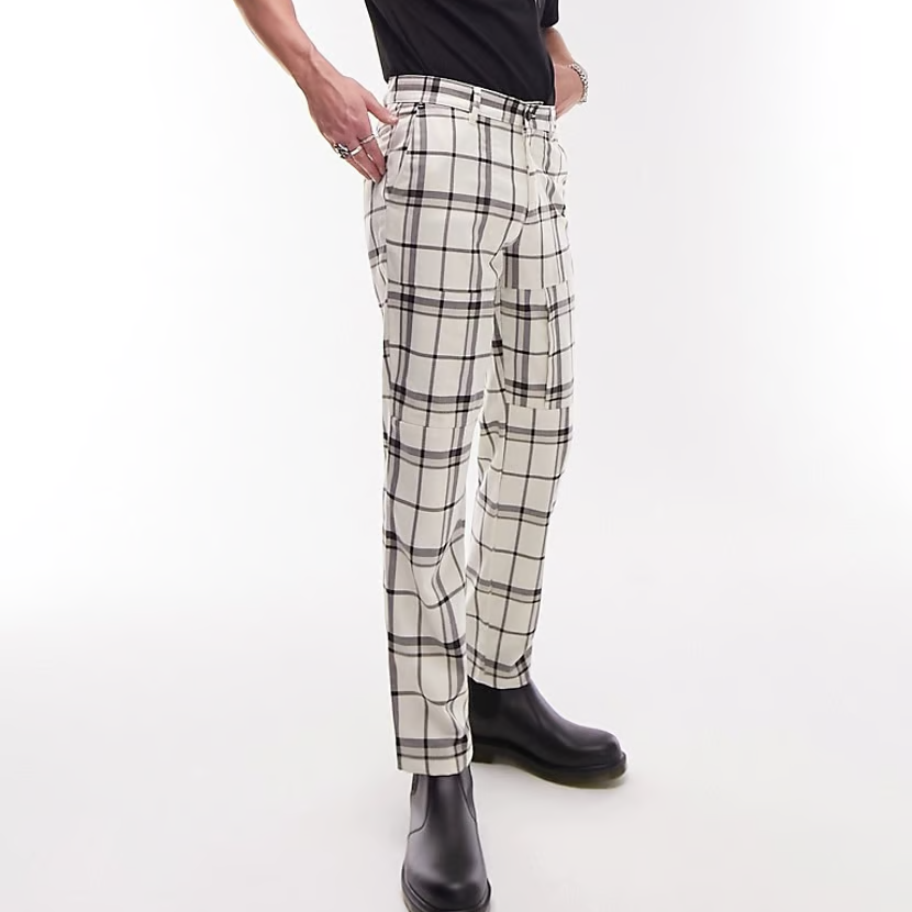 TOPMAN - TAPERED CHECKED TROUSERS IN OFF-WHITE