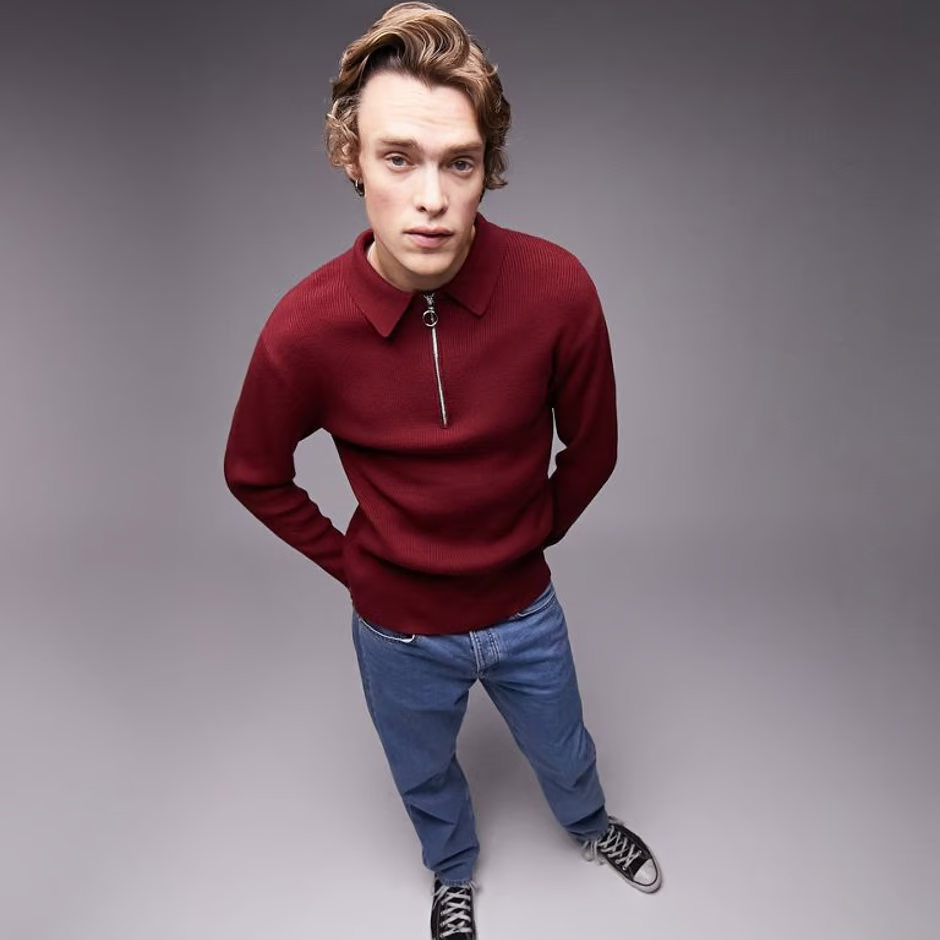 TOPMAN - KNITTED RIB POLO BURGUNDY