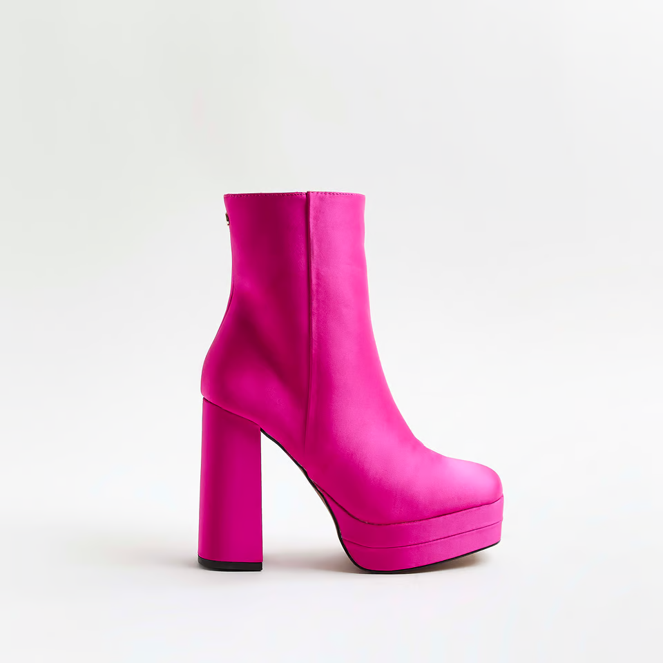 RIVER ISLAND - SATIN PINK ANKLE BOOTS