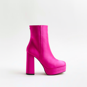 RIVER ISLAND SATIN PINK ANKLE BOOTS