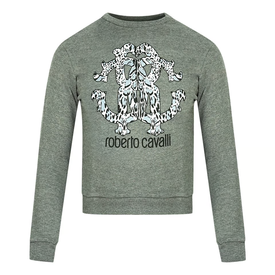 ROBERTO CAVALLI - LYNX MOGOGRAM PRINT GREY SWEATSHIRT