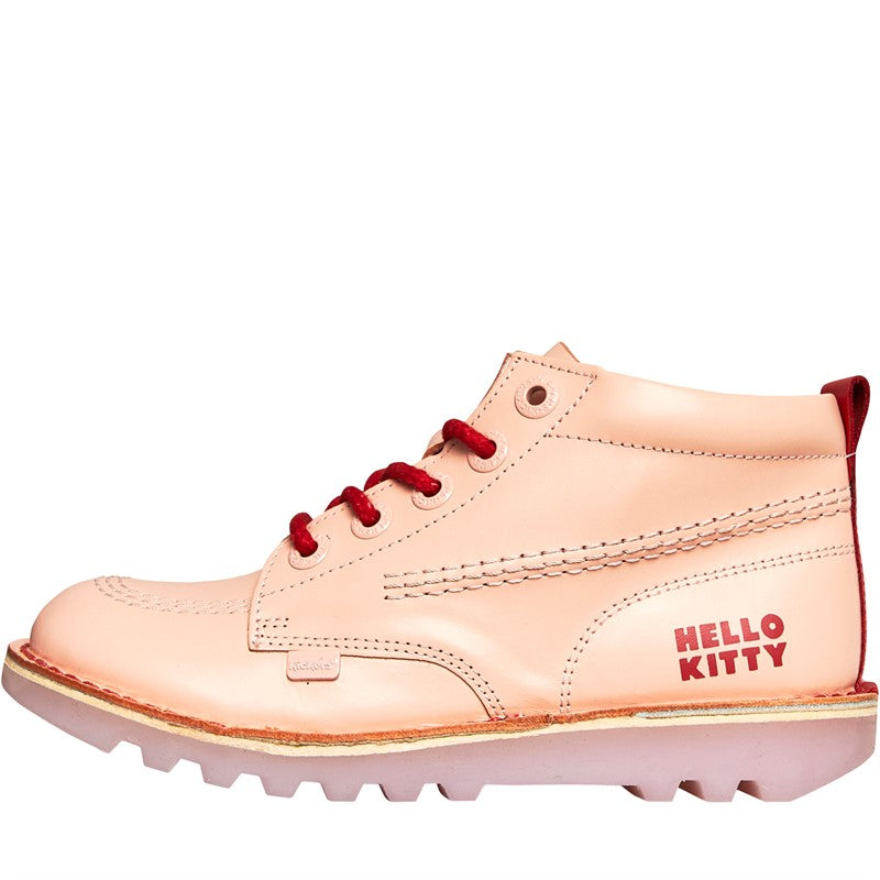 KICKERS - JUNIOR GIRLS HELLO KITTY LEATHER BOOTS PINK