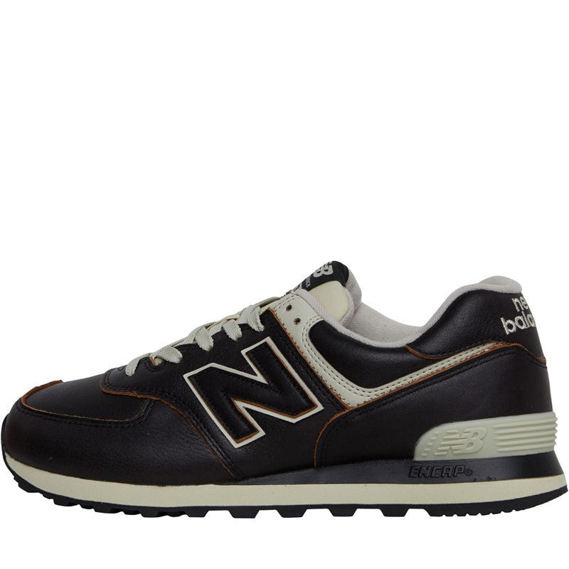 NEW BALANCE - MENS 574 PIGSUEDE TRAINERS DARK BROWN LEATHER