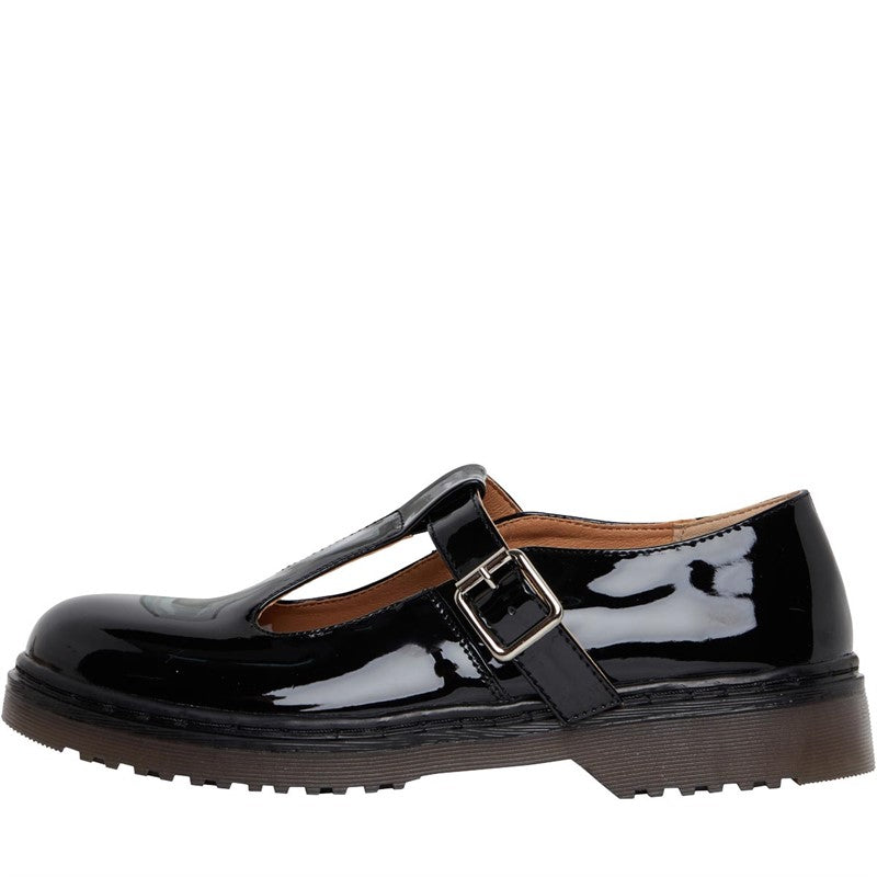 TRUFFLE COLLECTION - WOMENS T-BAR PATENT BLACK SHOES