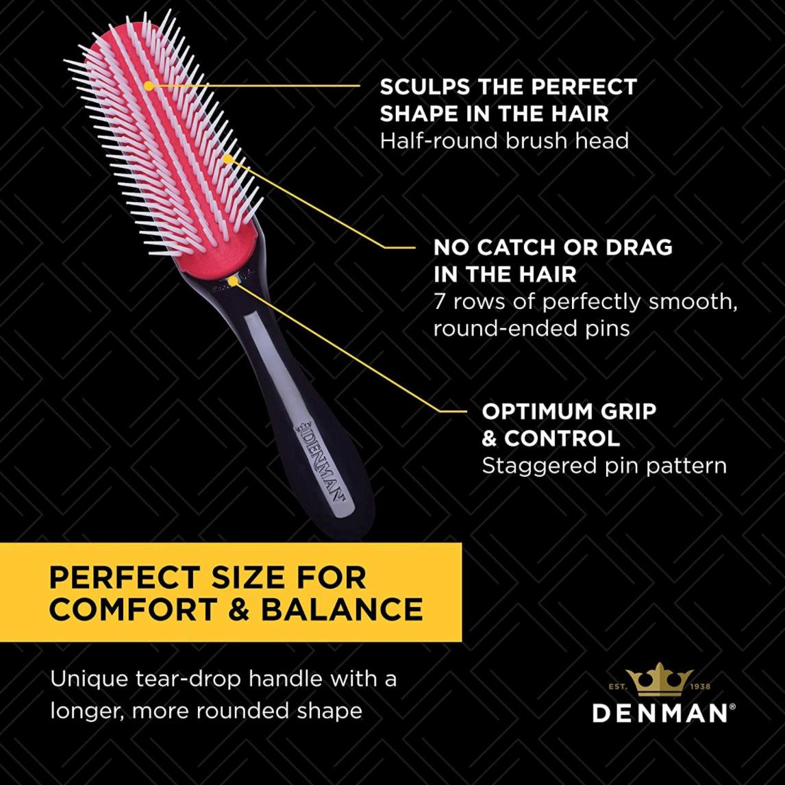 DENMAN - CURLY HAIR BRUSH D3 - BLACK + RED