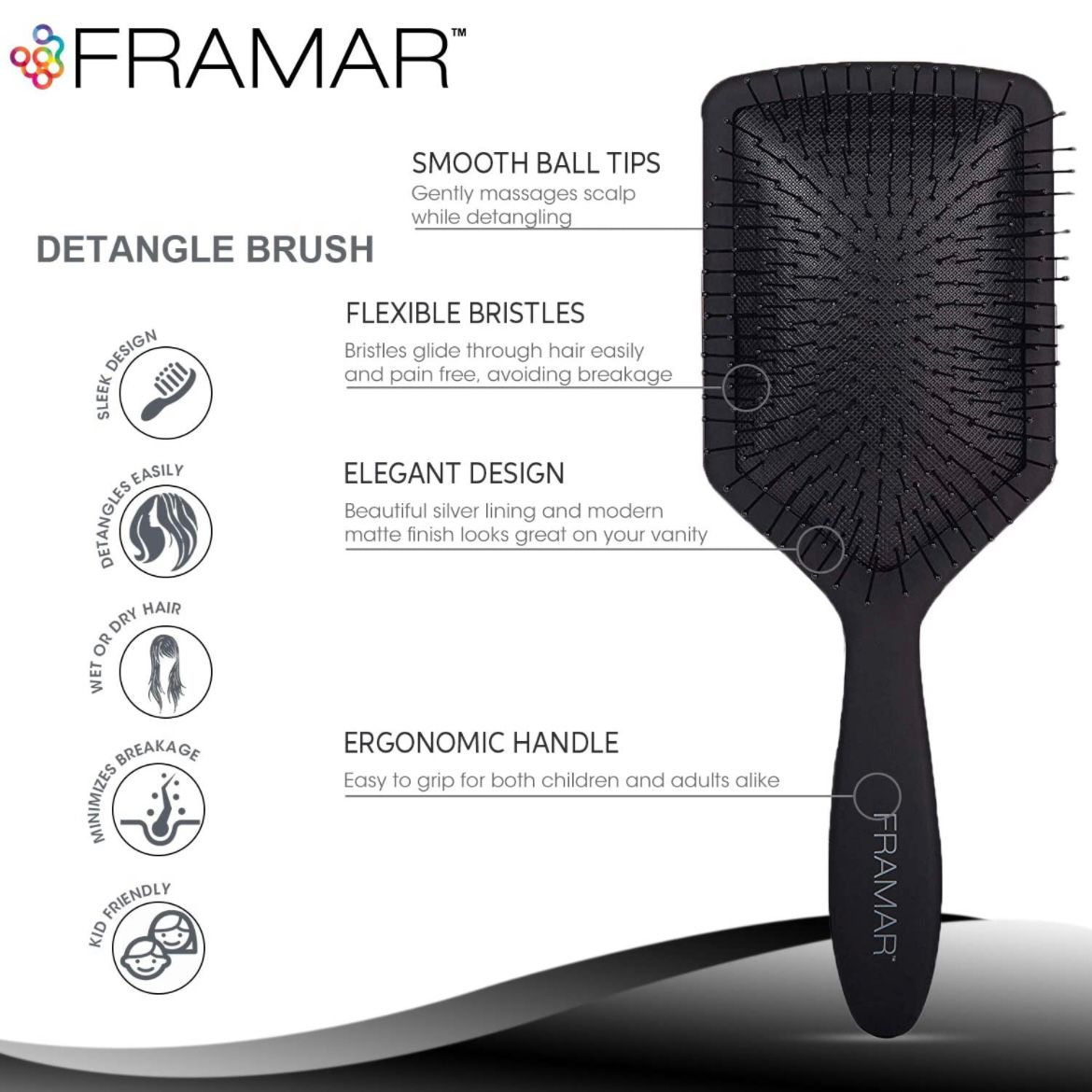 FRAMAR - PADDLE BRUSH FOR THICK HAIR - BLACK TO THE FUTURE