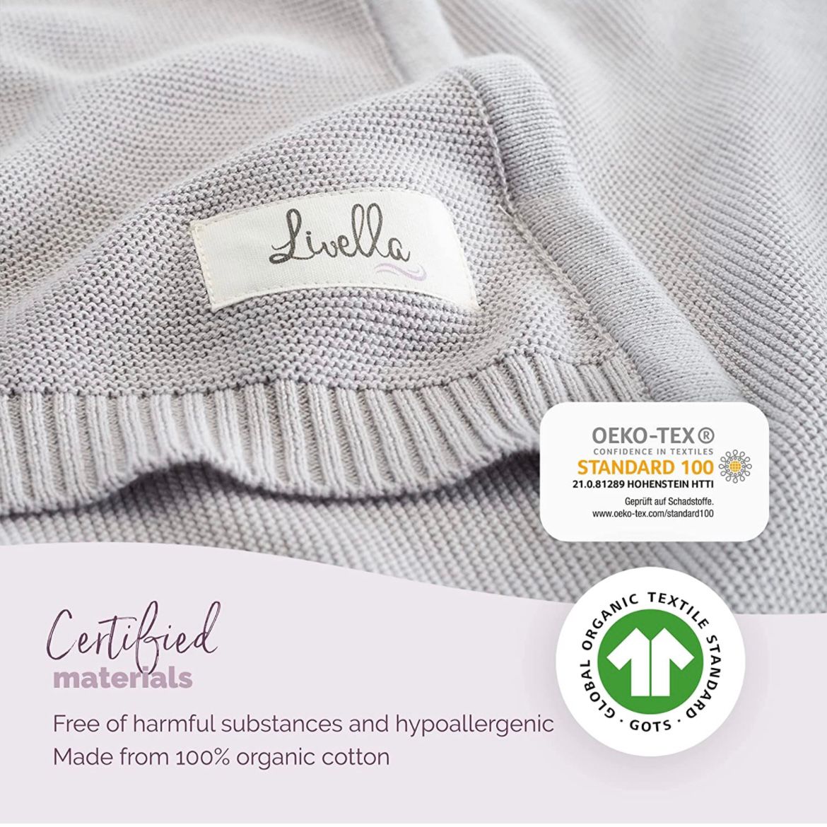 LIVELLA - 100% ORGANIC COTTON PREMIUM BABY BLANKET - GREY