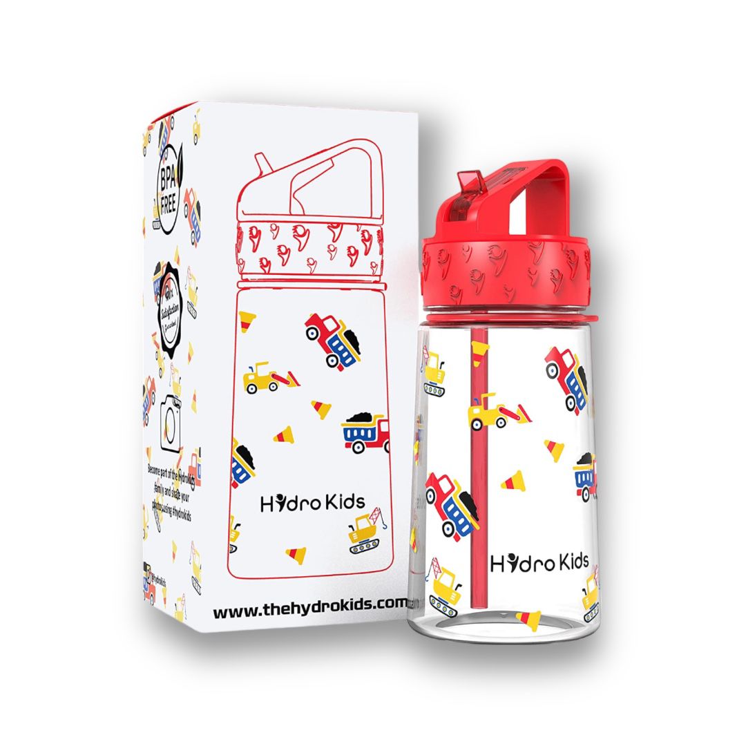 HYDROKIDS - WATER BOTTLE WITH STRAW - TRUCKS