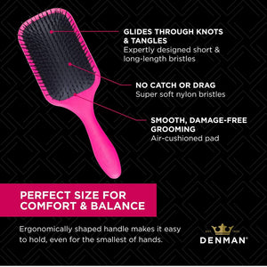 DENMAN - TANGLE TAMER CURLY HAIR PADDLE BRUSH - PINK