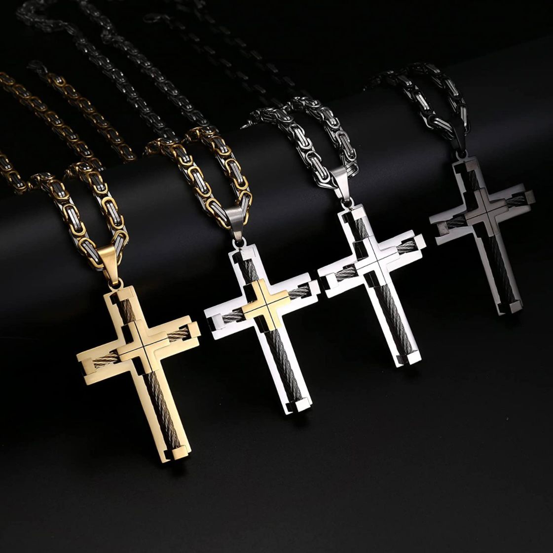 ROHEAFER - MENS STAINLESS STEEL STATEMENT CROSS - 2 TONE