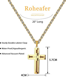 ROHEAFER - MENS STAINLESS STEEL STATEMENT CROSS - GOLD