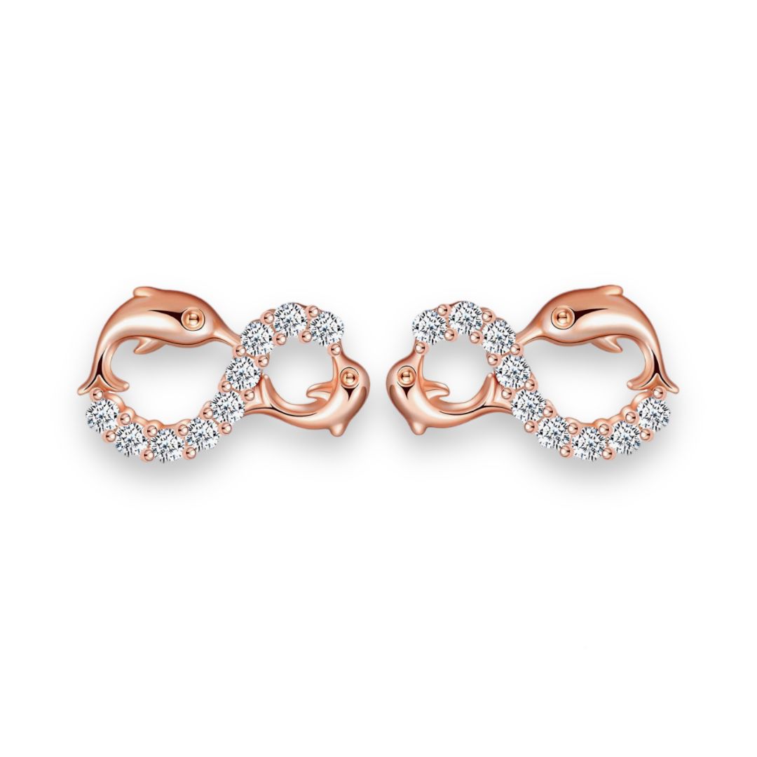 MICVIVIEN - 925 STERLING SILVER DOLPHIN INFINITY STUD EARRINGS - ROSE GOLD