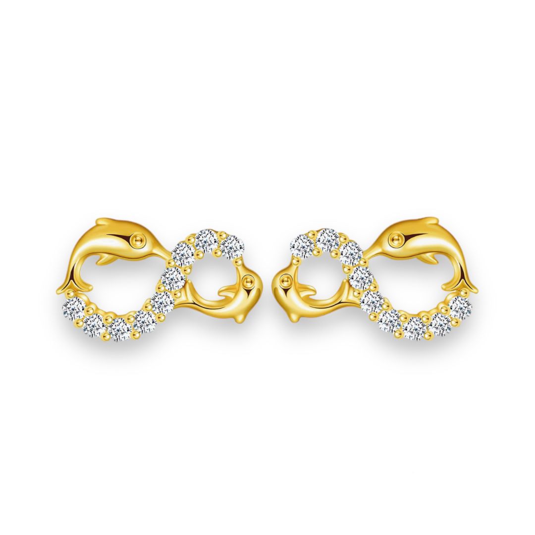 MICVIVIEN - 925 STERLING SILVER DOLPHIN INFINITY STUD EARRINGS - YELLOW GOLD