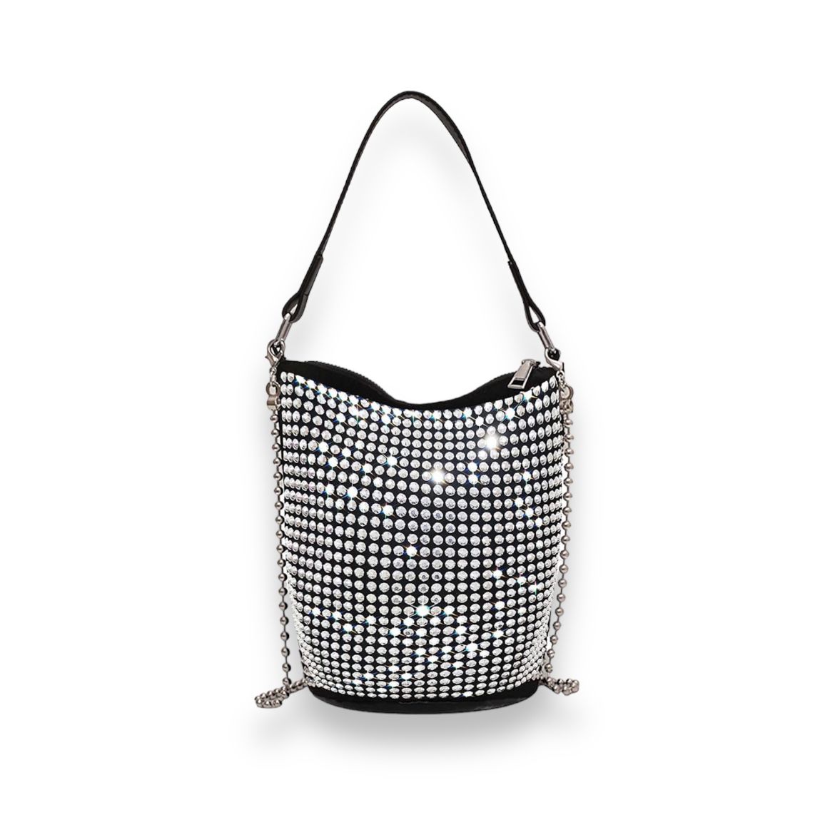 BYDENWELY - RHINESTONE ROVETS BLING BUCKET HOBO BAG - SILVER