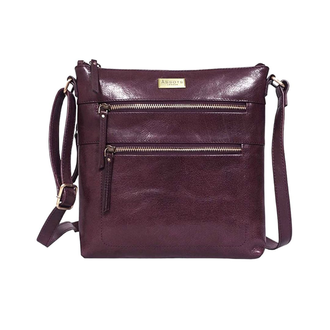 ASSOTS - MULTI POCKETS GENUINE LEATHER CROSSBODY BAG - PLUM WAXY