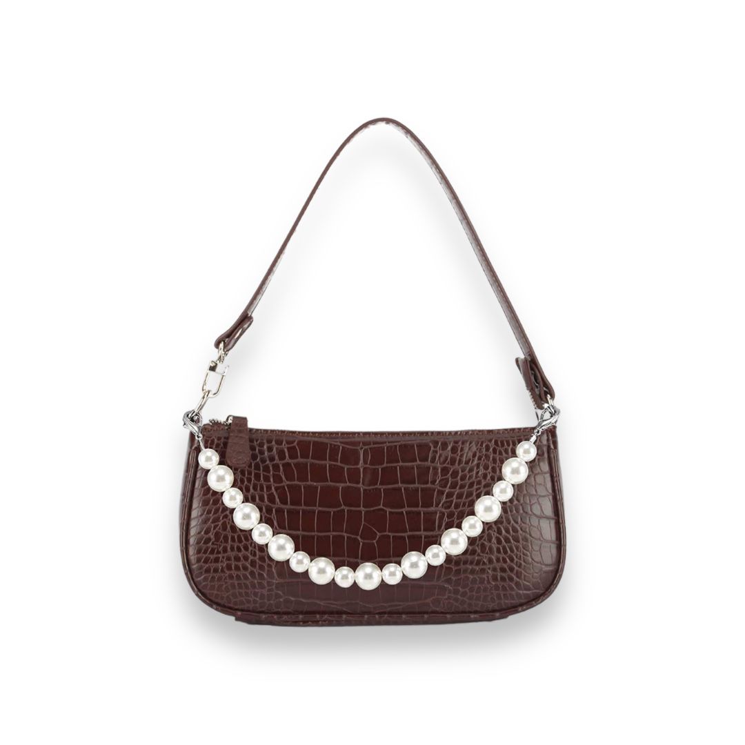 BLUEEE CHECKERS - 90'S RETRO SMALL CROC CLASSIC CLUTCH - BROWN