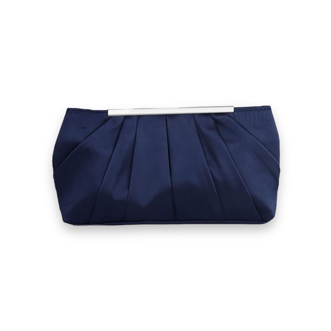 LOLLANDA - ELEGANT PLEATED SATIN CLUTCH HANDBAG - NAVY