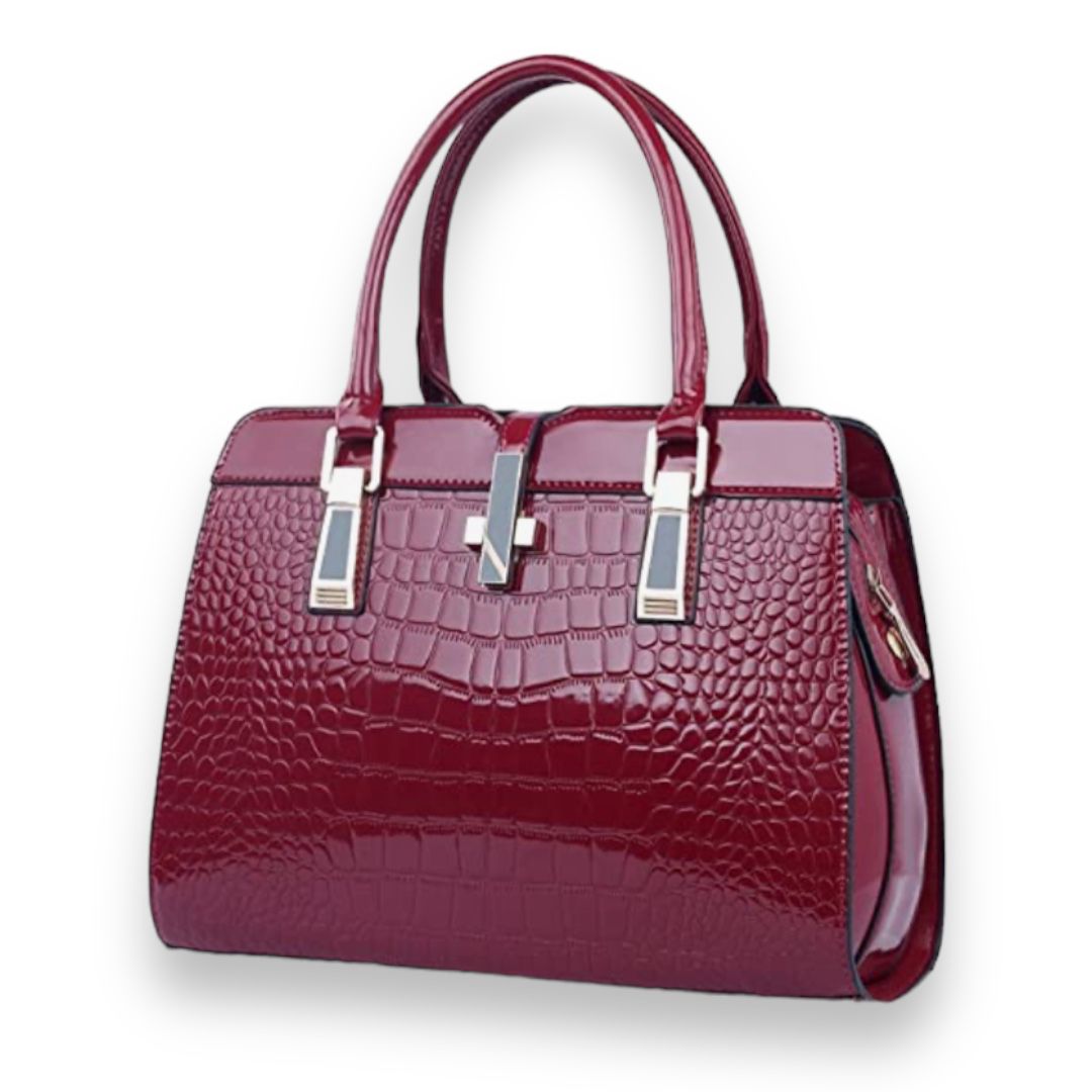 NICOLE & DORIS - CROC TOP HANDLE MESSENGER BAG - BURGUNDY